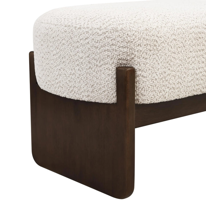 Christopher Knight Home Arden Minimalist Style Rectangular Loop Yarn Fabric Ottoman Bench, Rubberwood Frame, Entryway Bench, Living Room Sofa Extra Seat, End of Bed Footstool, Beige+Brown 