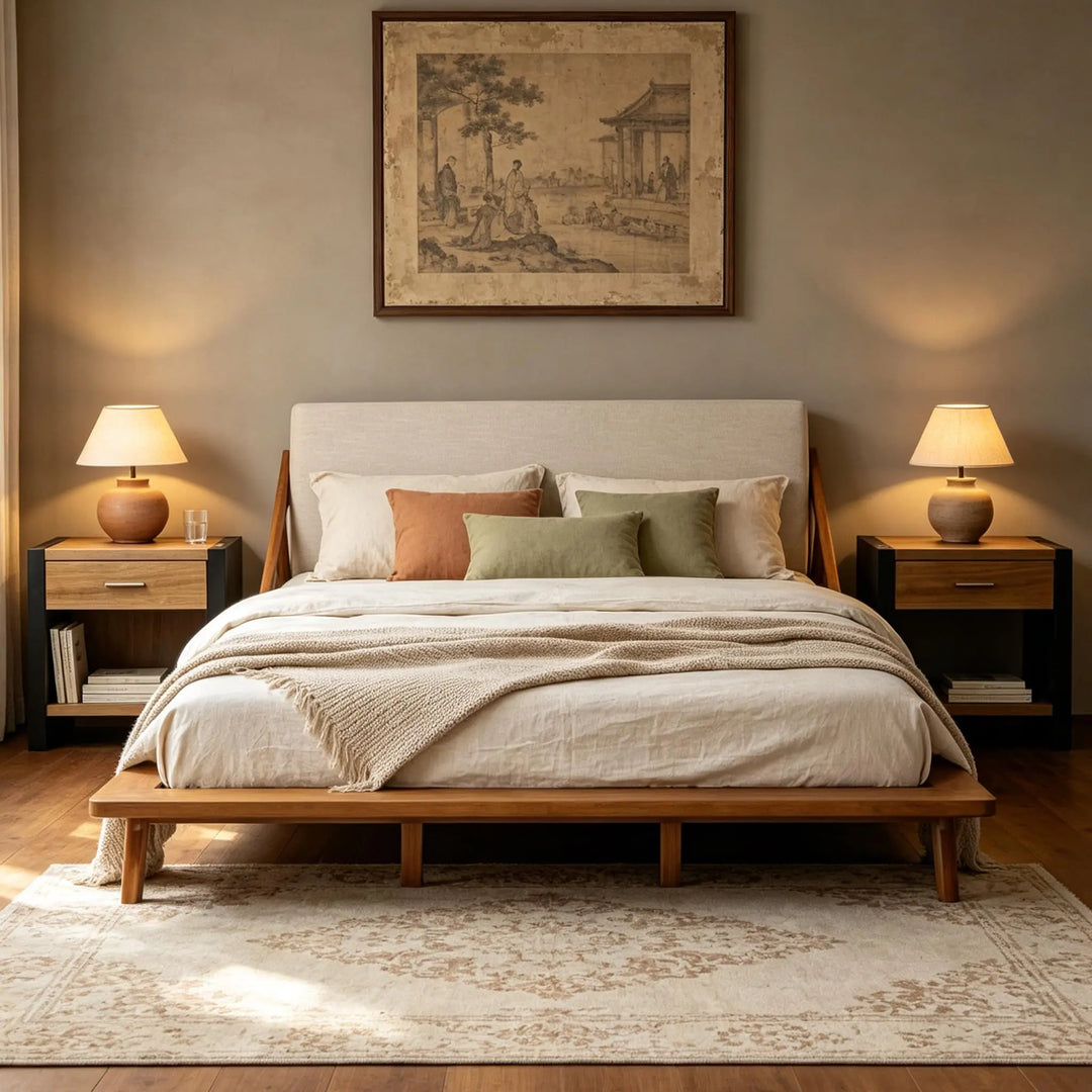 Christopher Knight Home Breonca Acacia Wood Queen Bed Frame with Storage &amp; Nightstand Set of 2
