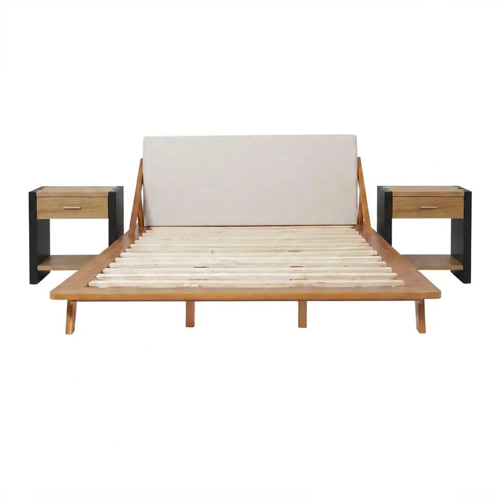 Christopher Knight Home Breonca Acacia Wood Queen Bed Frame with Storage &amp; Nightstand Set of 2