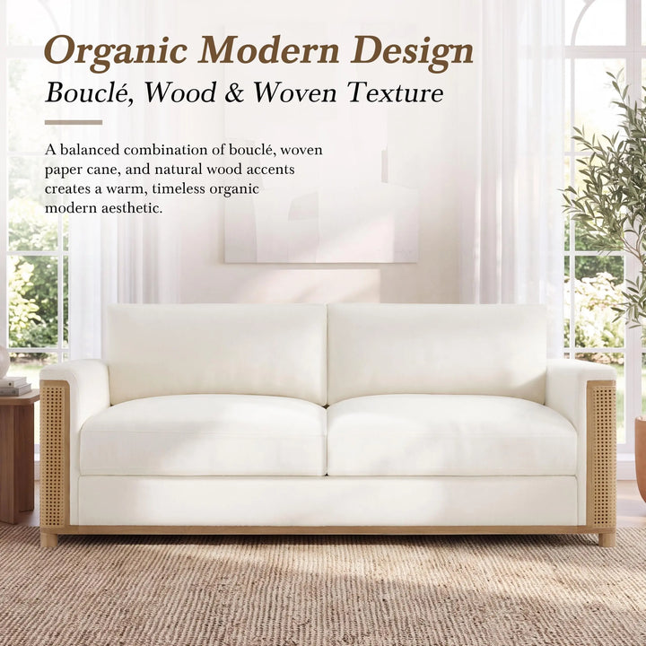 Christopher Knight Home Jetta Organic Modern Bouclé Sofa, 3-Seater with Woven Cane Arms