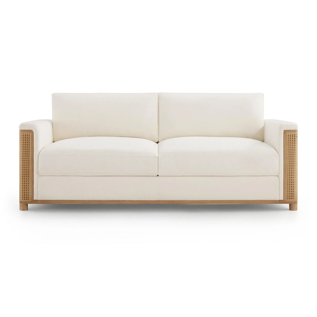 Christopher Knight Home Jetta Organic Modern Bouclé Sofa, 3-Seater with Woven Cane Arms