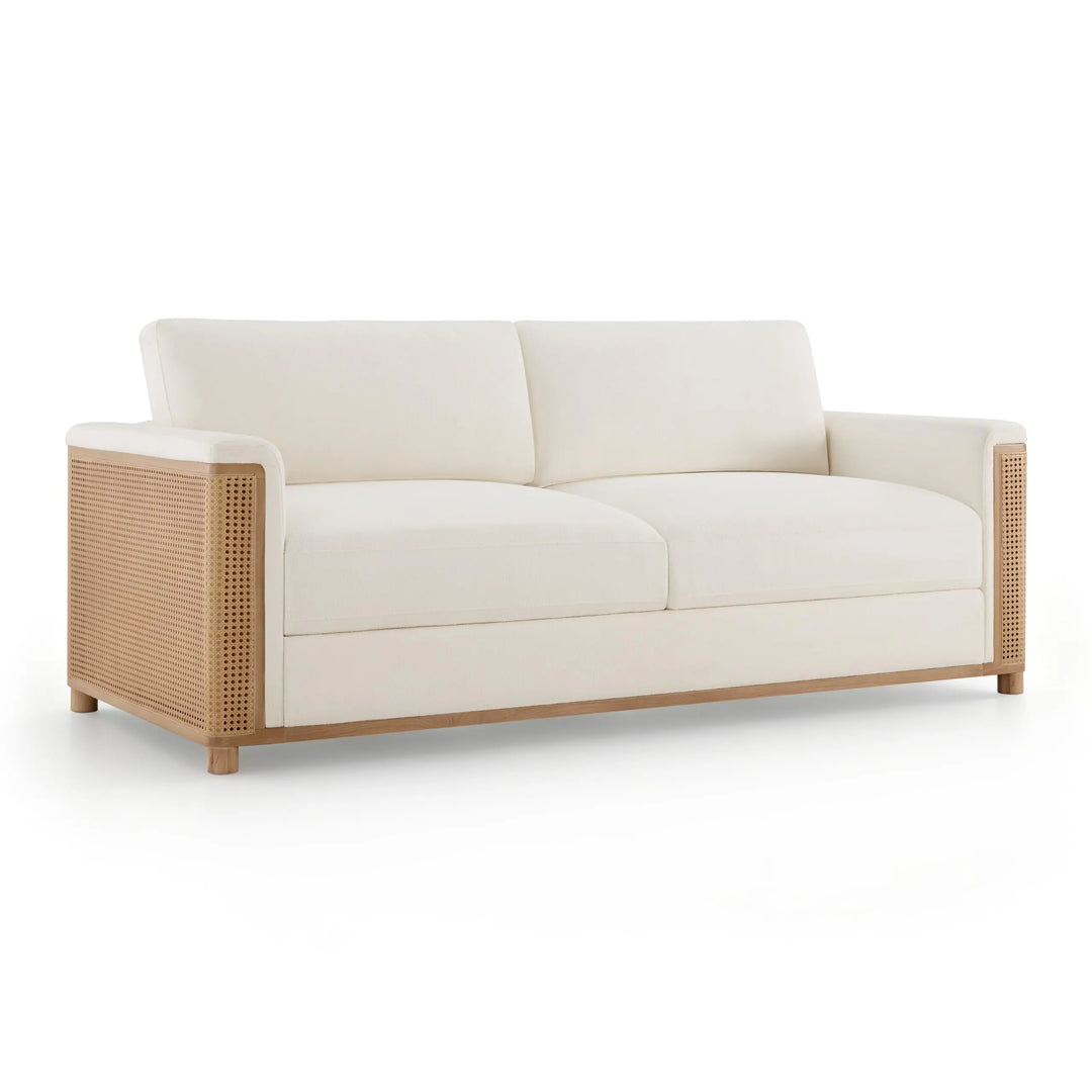 Christopher Knight Home Jetta Organic Modern Bouclé Sofa, 3-Seater with Woven Cane Arms