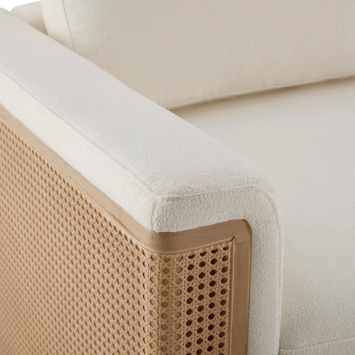 Christopher Knight Home Jetta Organic Modern Bouclé Sofa, 3-Seater with Woven Cane Arms