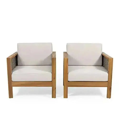 Christopher Knight Home Judith Outdoor Acacia Wood Club Chair, Wicker Accents (Set of 2) - Mixed Brown/Beige