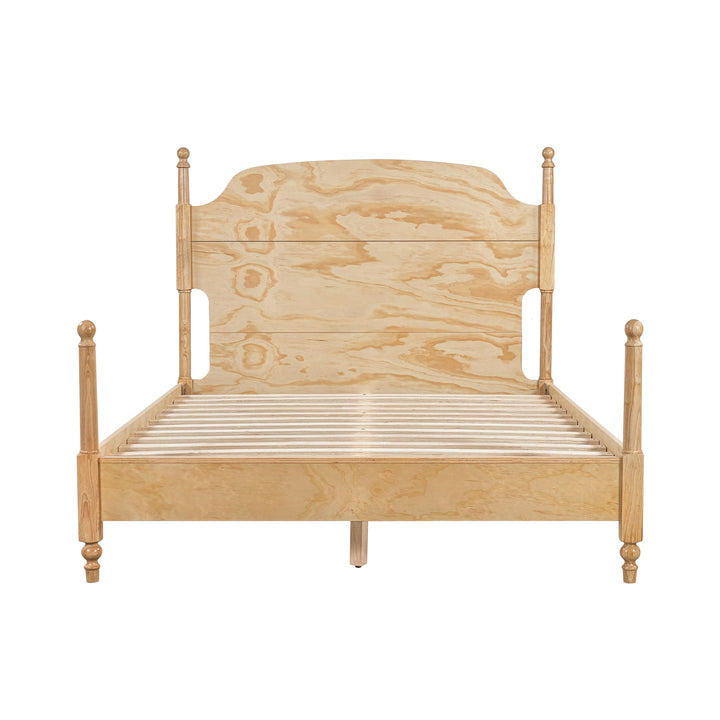 Christopher Knight Home Kane Wooden Queen Bed Frame with Headboard, Farmhouse Queen Size Bed Frame and Arched Headboard, 4-Poster Queen Bedframe with Slats Support, No Box Spring Needed, Natural 