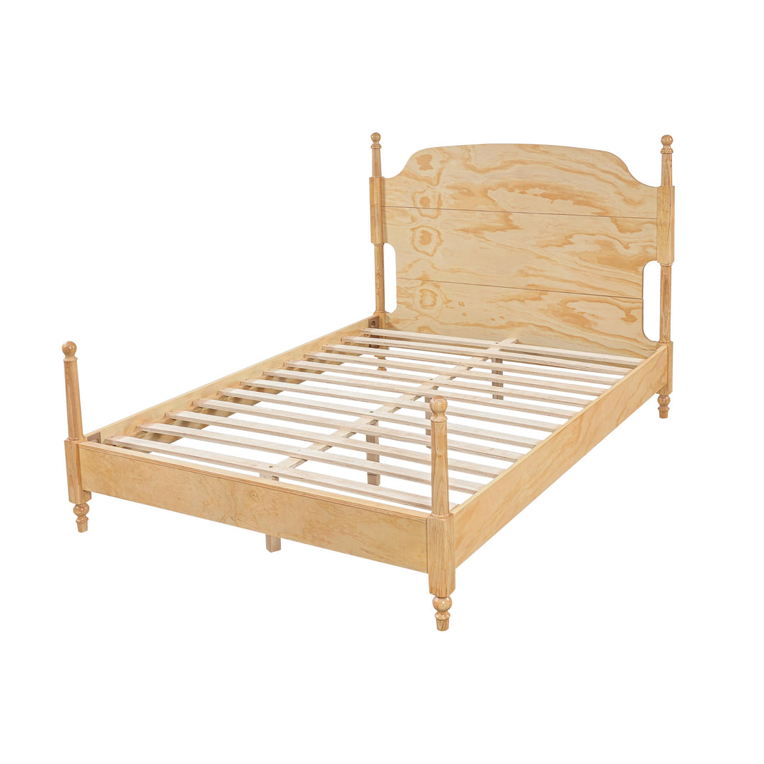 Christopher Knight Home Kane Wooden Queen Bed Frame with Headboard, Farmhouse Queen Size Bed Frame and Arched Headboard, 4-Poster Queen Bedframe with Slats Support, No Box Spring Needed, Natural 