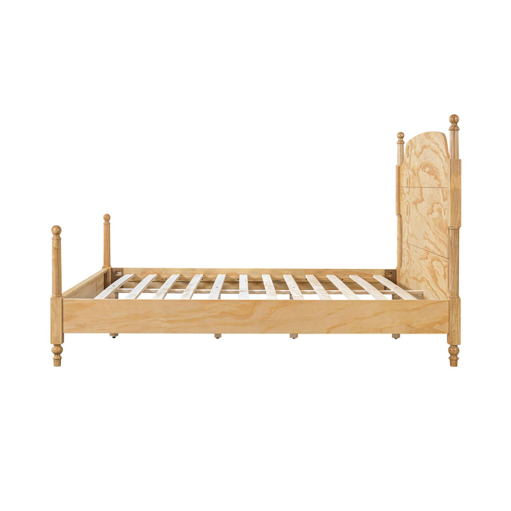 Christopher Knight Home Kane Wooden Queen Bed Frame with Headboard, Farmhouse Queen Size Bed Frame and Arched Headboard, 4-Poster Queen Bedframe with Slats Support, No Box Spring Needed, Natural 