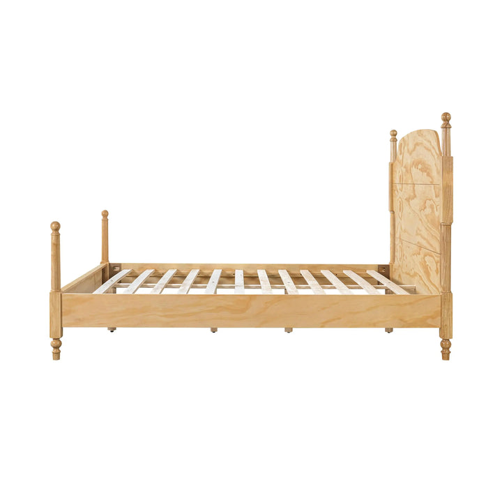 Christopher Knight Home Kane Wooden Queen Bed Frame with Headboard, Farmhouse Queen Size Bed Frame and Arched Headboard, 4-Poster Queen Bedframe with Slats Support, No Box Spring Needed, Natural 