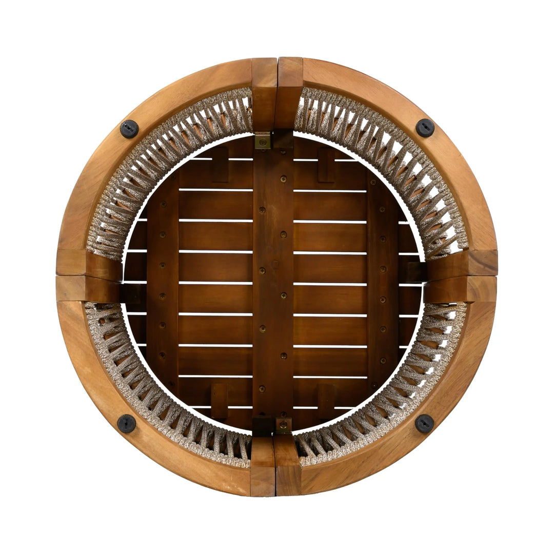 Christopher Knight Home Malphite 3 Pieces Conversation Set, Acacia Wood Chat Set, Round Coffee Table and Woven Rope Accent Chairs, Slat Design Patio Furniture Set for Backyard Garden, Beige + Teak 