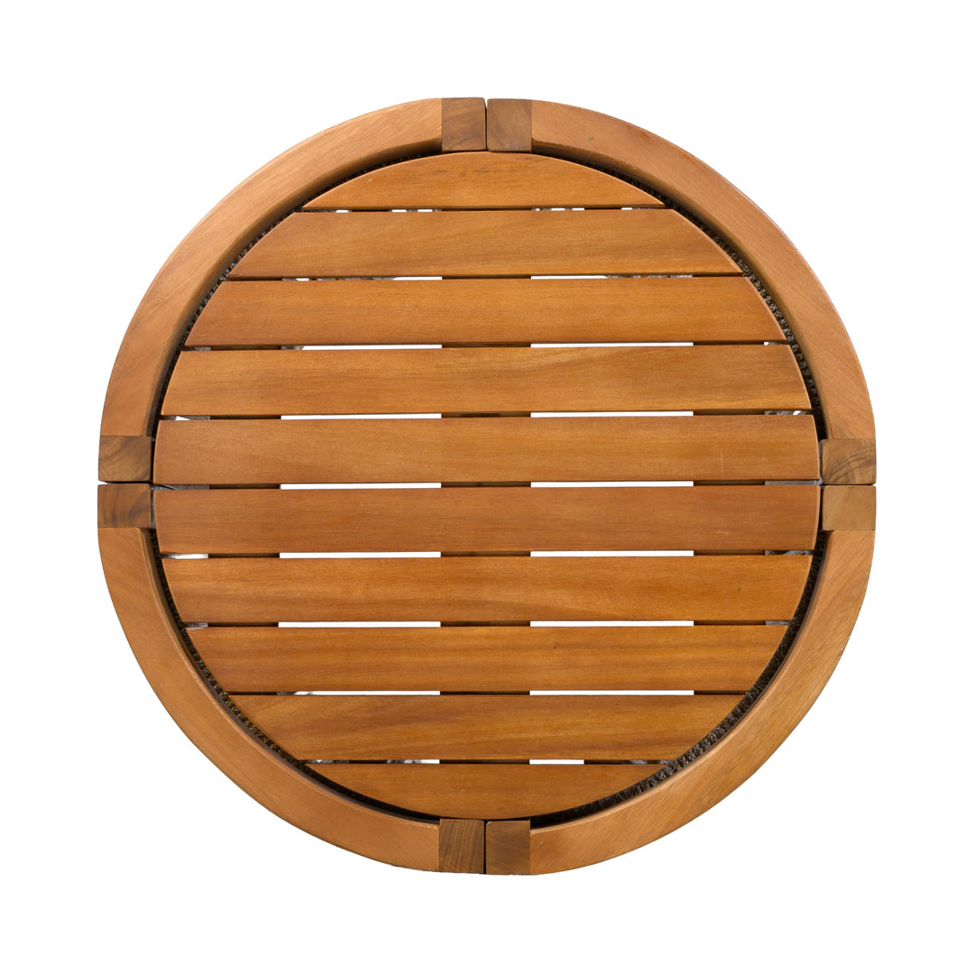 Christopher Knight Home Malphite 3 Pieces Conversation Set, Acacia Wood Chat Set, Round Coffee Table and Woven Rope Accent Chairs, Slat Design Patio Furniture Set for Backyard Garden, Beige + Teak 