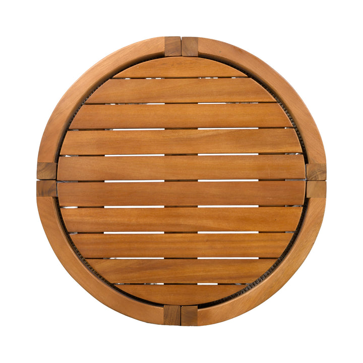 Christopher Knight Home Malphite 3 Pieces Conversation Set, Acacia Wood Chat Set, Round Coffee Table and Woven Rope Accent Chairs, Slat Design Patio Furniture Set for Backyard Garden, Beige + Teak 