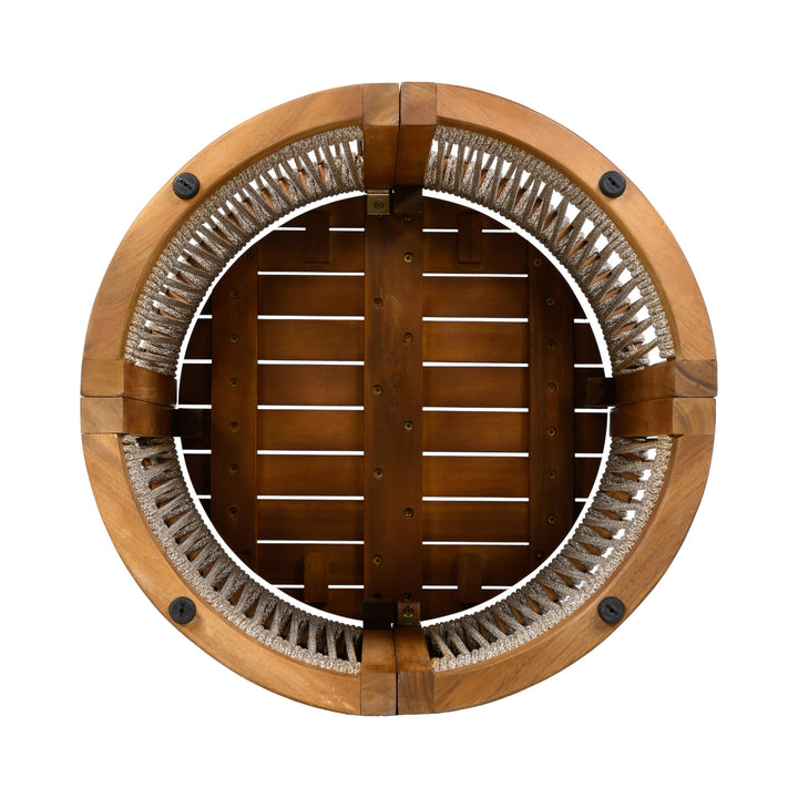 Christopher Knight Home Malphite 3 Pieces Conversation Set, Acacia Wood Chat Set, Round Coffee Table and Woven Rope Accent Chairs, Slat Design Patio Furniture Set for Backyard Garden, Beige + Teak 