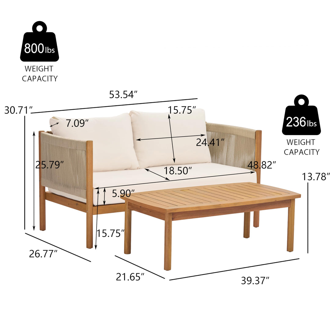 Christopher Knight Home Mayeq 4-Piece Acacia Wood Patio Furniture Set, Outdoor Conversation Sofa Set with Club Chair and Coffee Table, Patio Sectional Chat Set for Backyard Balcony, Teak+Cream 