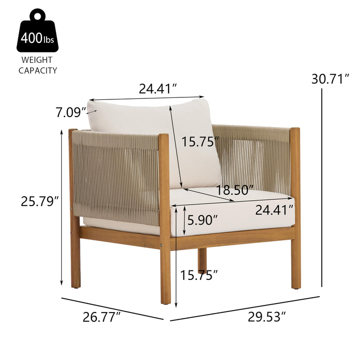 Christopher Knight Home Mayeq 4-Piece Acacia Wood Patio Furniture Set, Outdoor Conversation Sofa Set with Club Chair and Coffee Table, Patio Sectional Chat Set for Backyard Balcony, Teak+Cream 