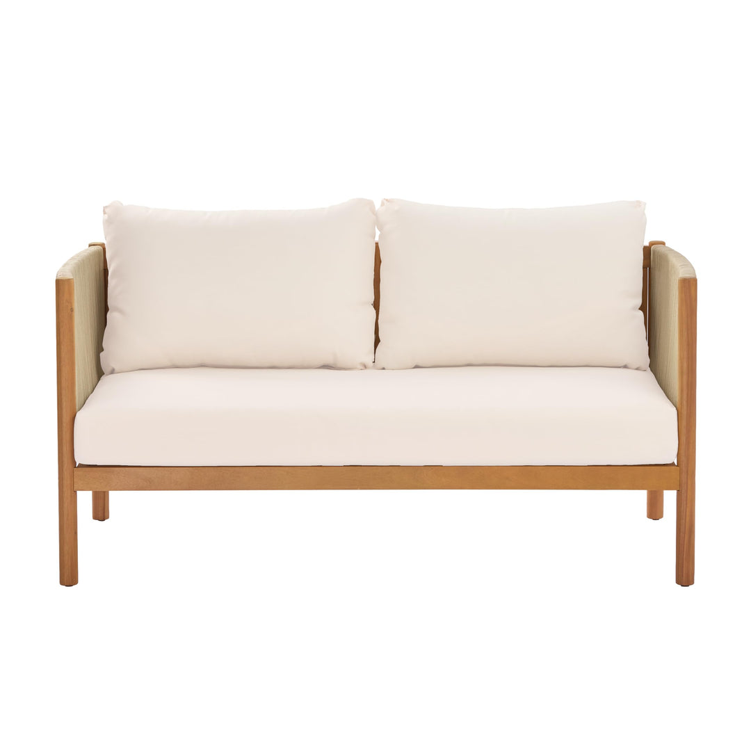 Christopher Knight Home Mayeq 4-Piece Acacia Wood Patio Furniture Set, Outdoor Conversation Sofa Set with Club Chair and Coffee Table, Patio Sectional Chat Set for Backyard Balcony, Teak+Cream 