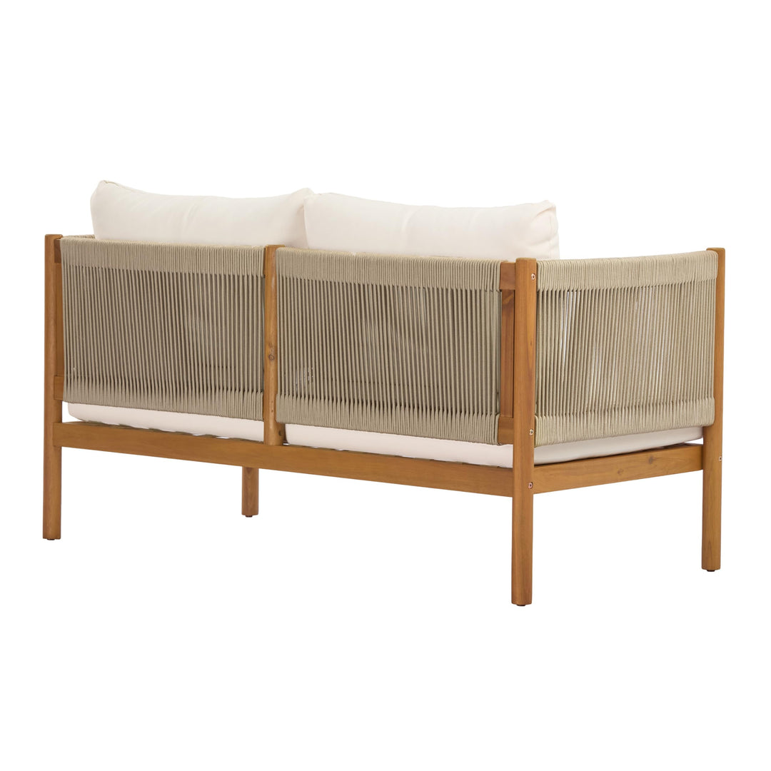 Christopher Knight Home Mayeq 4-Piece Acacia Wood Patio Furniture Set, Outdoor Conversation Sofa Set with Club Chair and Coffee Table, Patio Sectional Chat Set for Backyard Balcony, Teak+Cream 