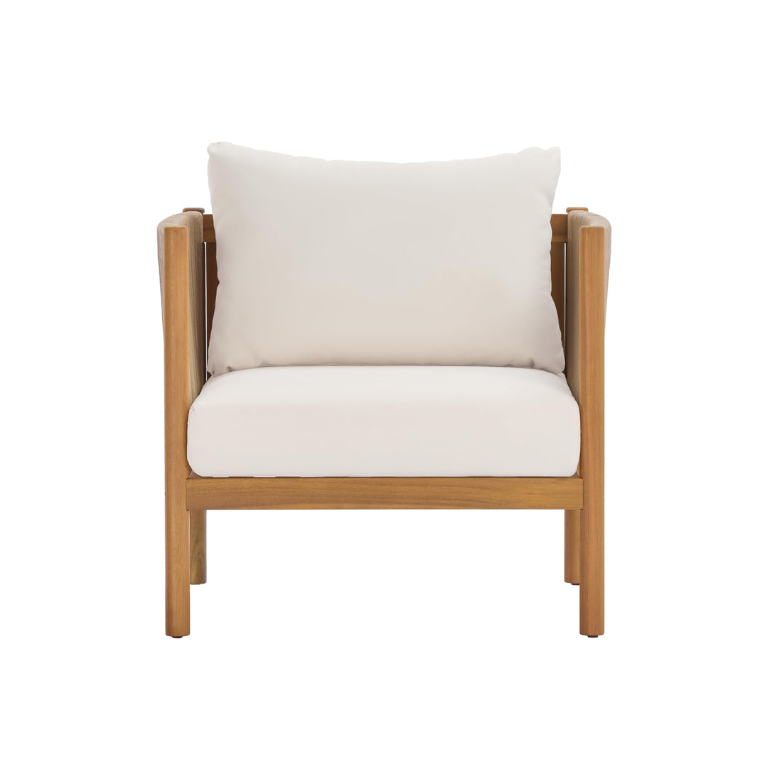 Christopher Knight Home Mayeq 4-Piece Acacia Wood Patio Furniture Set, Outdoor Conversation Sofa Set with Club Chair and Coffee Table, Patio Sectional Chat Set for Backyard Balcony, Teak+Cream 