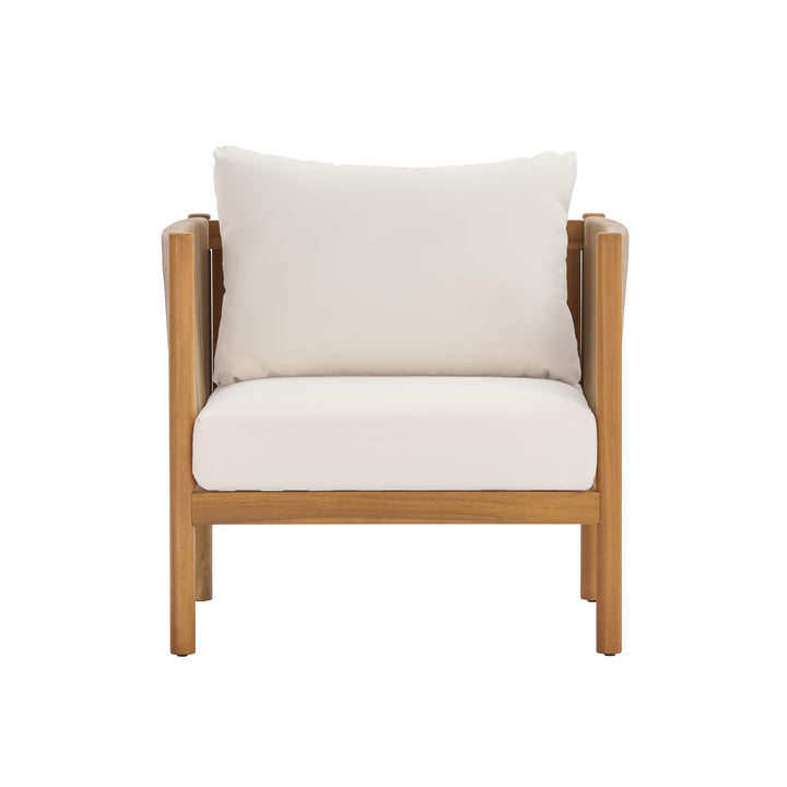Christopher Knight Home Mayeq 4-Piece Acacia Wood Patio Furniture Set, Outdoor Conversation Sofa Set with Club Chair and Coffee Table, Patio Sectional Chat Set for Backyard Balcony, Teak+Cream 