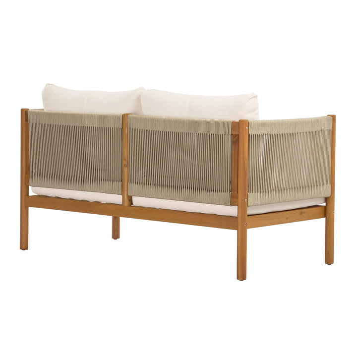 Christopher Knight Home Mayeq 4-Piece Acacia Wood Patio Furniture Set, Outdoor Conversation Sofa Set with Club Chair and Coffee Table, Patio Sectional Chat Set for Backyard Balcony, Teak+Cream 