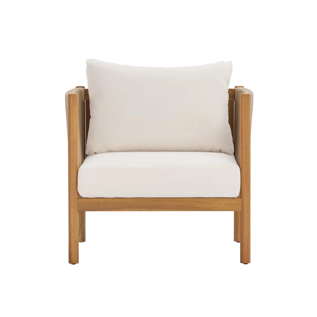 Christopher Knight Home Mayeq 4-Piece Acacia Wood Patio Furniture Set, Outdoor Conversation Sofa Set with Club Chair and Coffee Table, Patio Sectional Chat Set for Backyard Balcony, Teak+Cream 