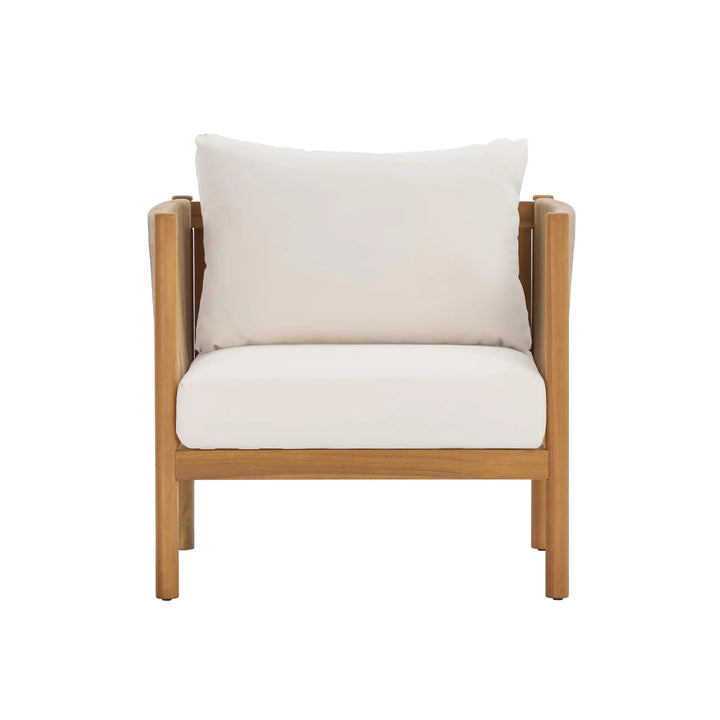 Christopher Knight Home Mayeq 4-Piece Acacia Wood Patio Furniture Set, Outdoor Conversation Sofa Set with Club Chair and Coffee Table, Patio Sectional Chat Set for Backyard Balcony, Teak+Cream 