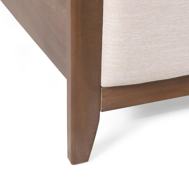Christopher Knight Home Milas Upholstered Queen Size Bed Frame with Headboard, Mid-Century Modern Queen Bed Frame and Headboard, Wooden Slat Support, No Box Spring Needed, Beige+Light Brown 