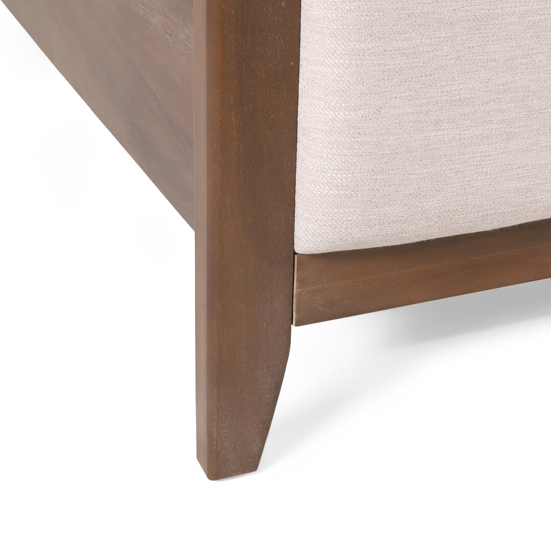 Christopher Knight Home Milas Upholstered Queen Size Bed Frame with Headboard, Mid-Century Modern Queen Bed Frame and Headboard, Wooden Slat Support, No Box Spring Needed, Beige+Light Brown 