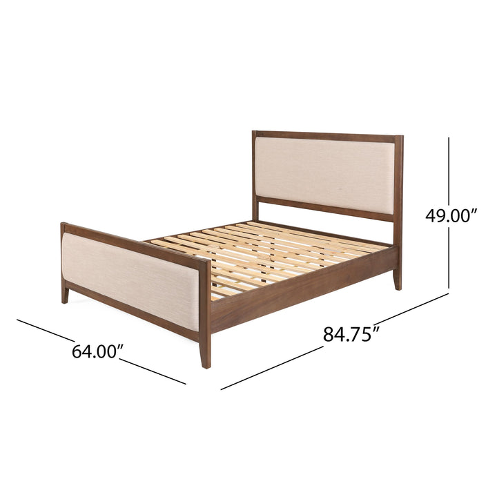 Christopher Knight Home Milas Upholstered Queen Size Bed Frame with Headboard, Mid-Century Modern Queen Bed Frame and Headboard, Wooden Slat Support, No Box Spring Needed, Beige+Light Brown 