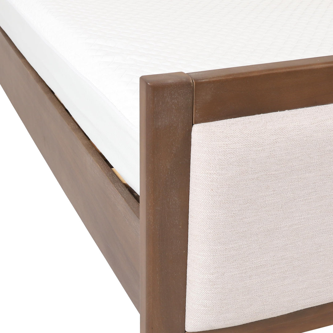 Christopher Knight Home Milas Upholstered Queen Size Bed Frame with Headboard, Mid-Century Modern Queen Bed Frame and Headboard, Wooden Slat Support, No Box Spring Needed, Beige+Light Brown 