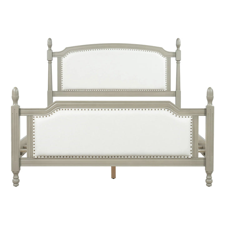 Christopher Knight Home Ronie Linen Queen Size Bed Frame with Headboard, Mid-Century Modern Queen Bed Frame and Headboard, Wooden Slat Support, No Box Spring Needed, Gray+Beige 