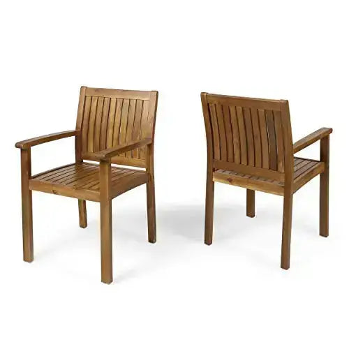 Christopher Knight Outdoor Chairs | Teague Wood Dining Chairs, Set of 2 - Teak Finish