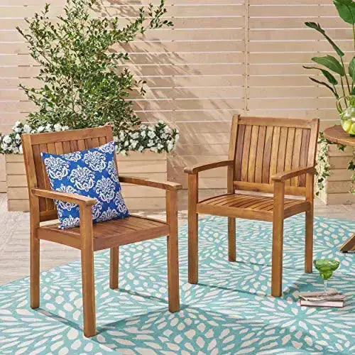 Christopher Knight Outdoor Chairs | Teague Wood Dining Chairs, Set of 2 - Teak Finish