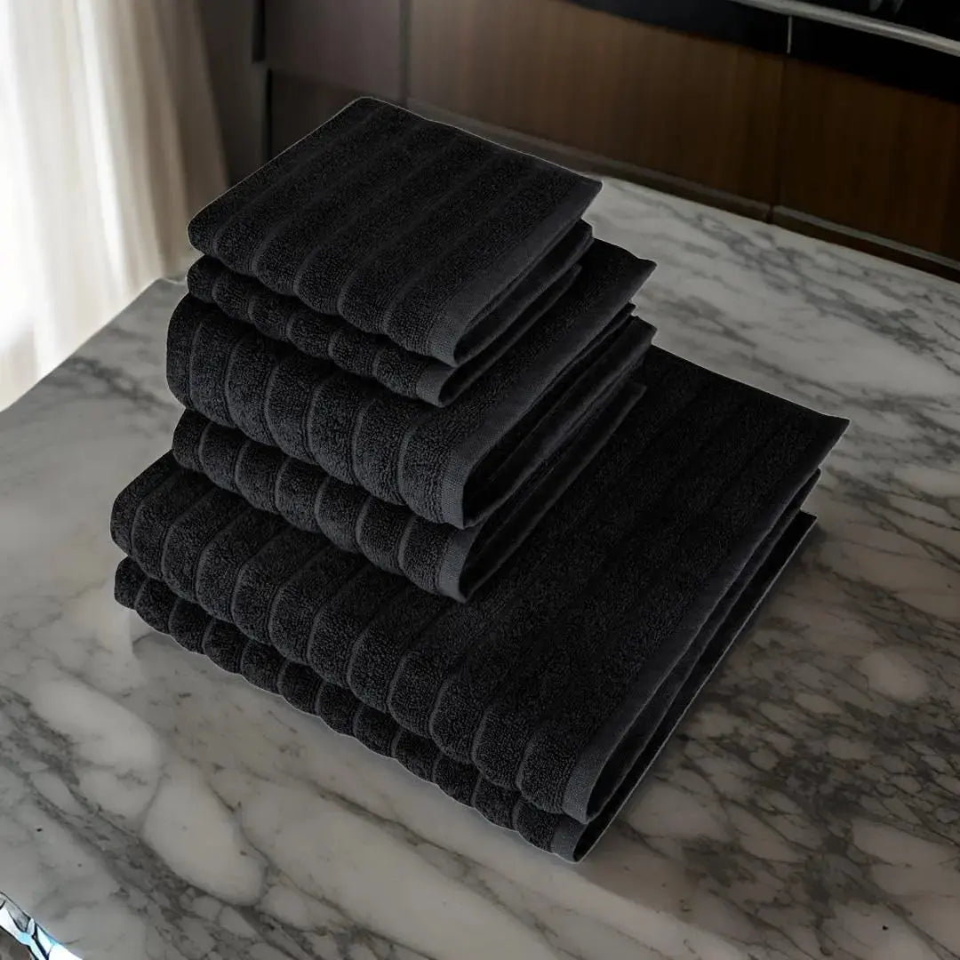 Classic Turkish Towels CTT Luxury 6 Piece Towel Set, 100% Turkish Cotton, Quick Drying, Highly Absorbent & Comfy, Includes 2 Bath Towels, 2 Hand Towels & 2 Washcloths | (Black) 