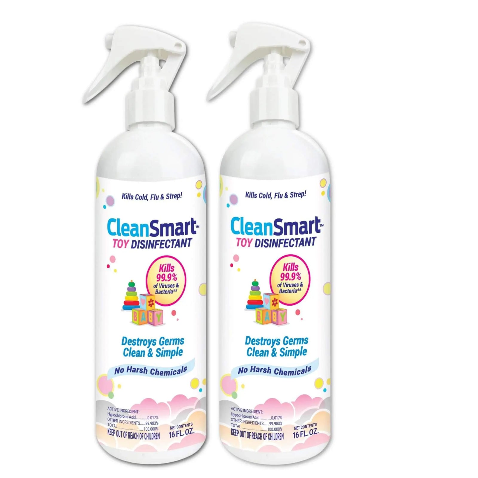 CleanSmart Toy Disinfectant Spray, Kills 99.9% of Viruses, Rinse Free, 16 oz - Pack of 2 