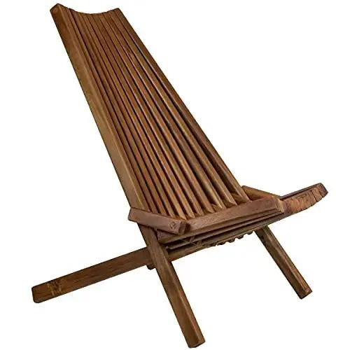 CleverMade Tamarack Folding Wooden Outdoor Chair | Low-Profile Acacia Wood Lounge Chair - Cinnamon