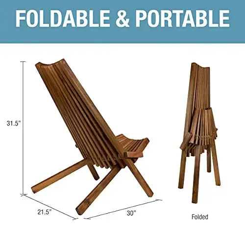 CleverMade Tamarack Folding Wooden Outdoor Chair | Low-Profile Acacia Wood Lounge Chair - Cinnamon