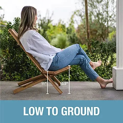 CleverMade Tamarack Folding Wooden Outdoor Chair | Low-Profile Acacia Wood Lounge Chair - Cinnamon