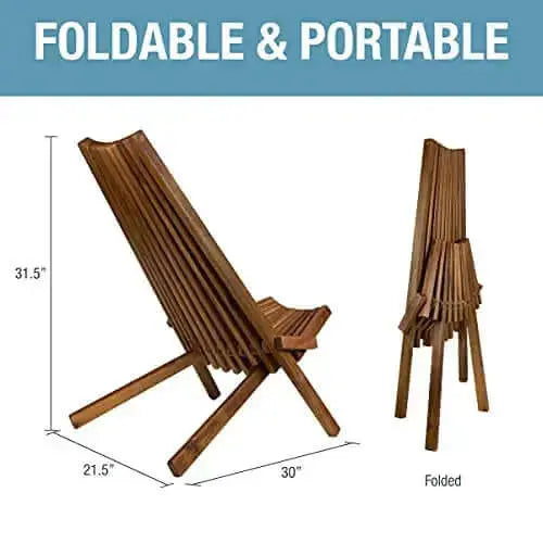 CleverMade Tamarack Folding Wooden Outdoor Chair | Low-Profile Acacia Wood Lounge Chair - Cinnamon