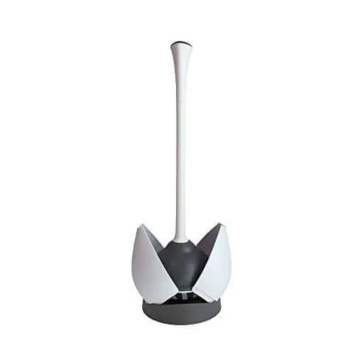 Clorox toilet plunger with hideaway caddy in white and grey for convenient and hygienic bathroom maintenance.