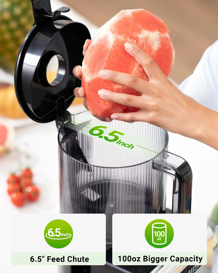 Cold Press Juicer Machine, 6.5" Large Feed Chute Masticating Extractor, Easy to Clean for Whole Fruits & Vegetables, High Yield 