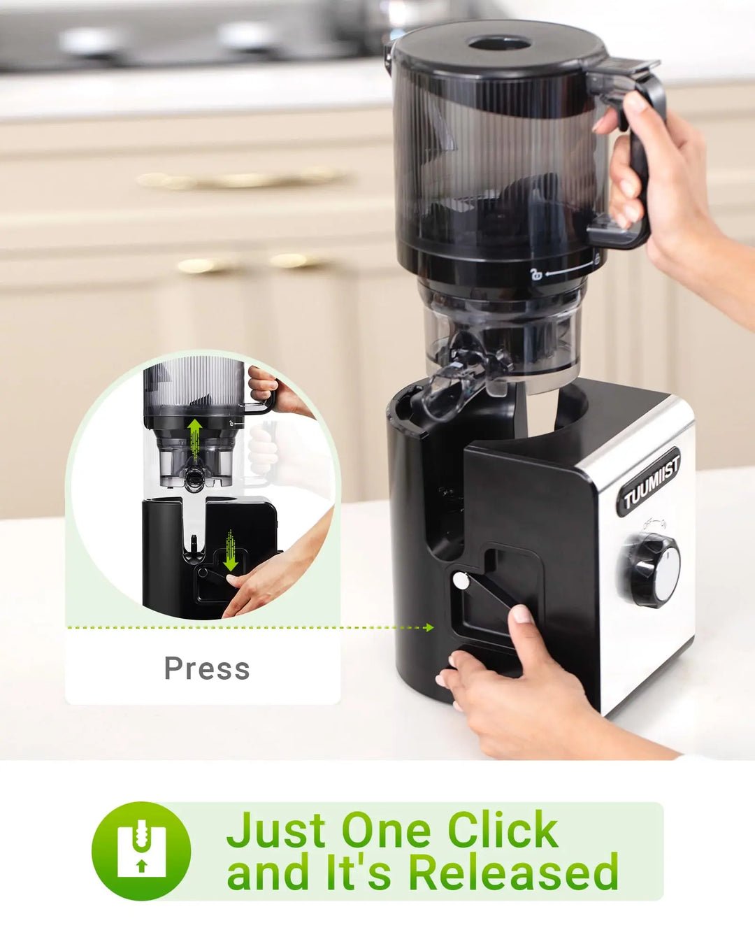 Cold Press Juicer Machine, 6.5" Large Feed Chute Masticating Extractor, Easy to Clean for Whole Fruits & Vegetables, High Yield 