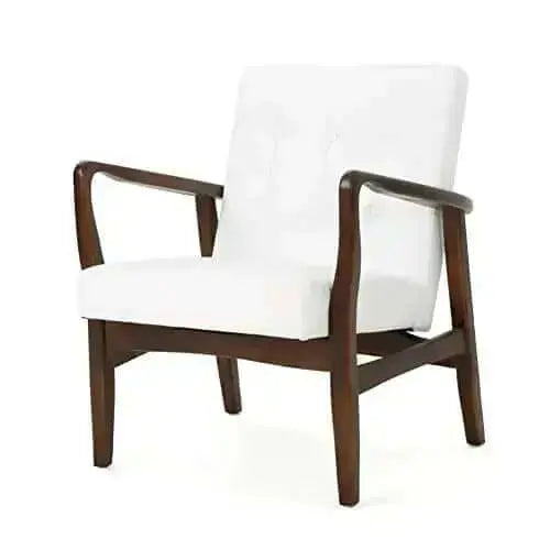 Conrad Faux Leather Club Chair, Wood Frame - White/Dark Espresso