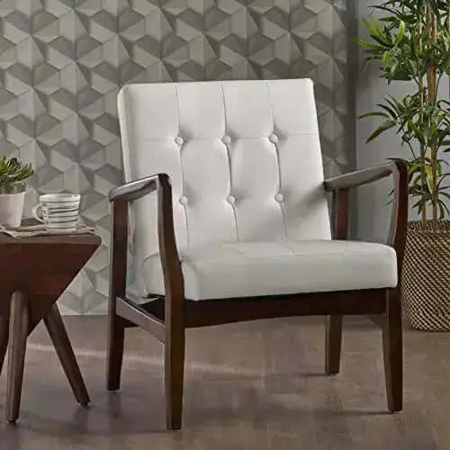 Conrad Faux Leather Club Chair, Wood Frame - White/Dark Espresso