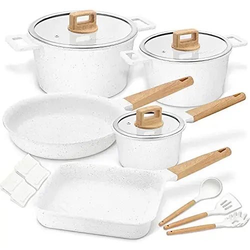 COOKLOVER Non-Stick Cookware 15-PC Set w/ Cooking Utensil Pack - White