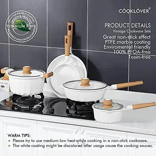 Cooklover 13-Piece Cookware Set, PFOA Free + Cooking Utensils – White