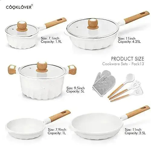 Cooklover 13-Piece Cookware Set, PFOA Free + Cooking Utensils – White