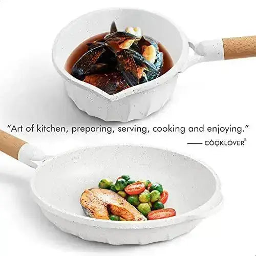 Carote New Design Non Stick Frying Pan Die Aluminum Cookware Set Wok Pan  with Spouts and Glass Lid Marble