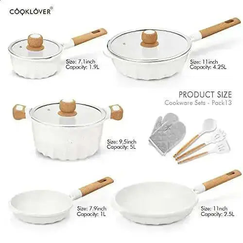 Cooklover 13-Piece Cookware Set, PFOA Free + Cooking Utensils – White