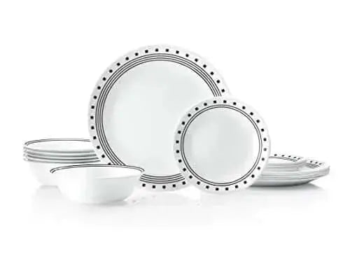 Corelle Dinnerware City Block 18-Piece Set, Chip Resistant - Black and White