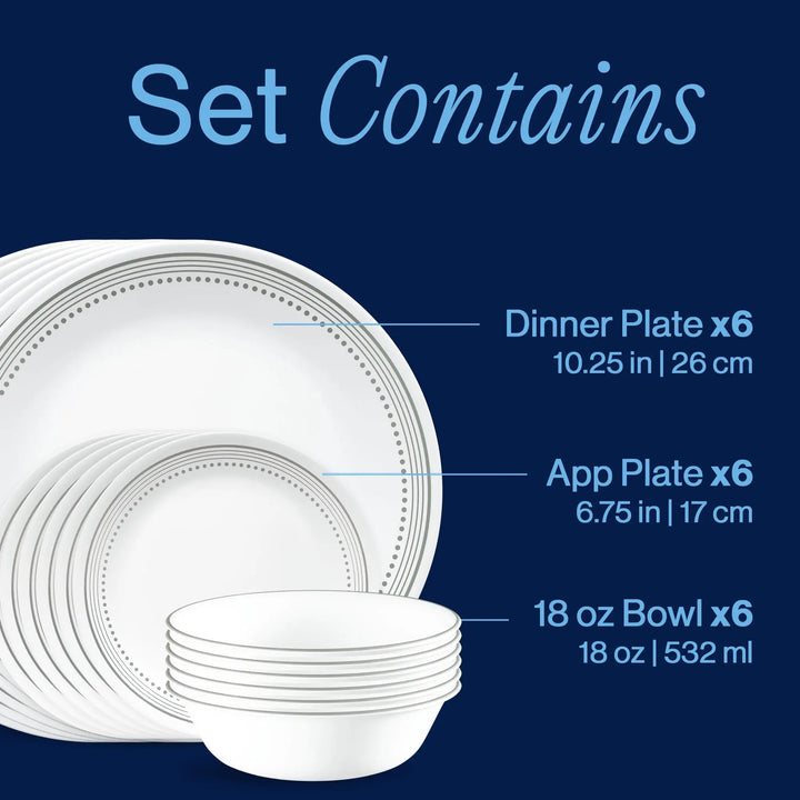 Corelle Vitrelle 18-Piece Dinnerware Set, Service for 6, Mystic Gray